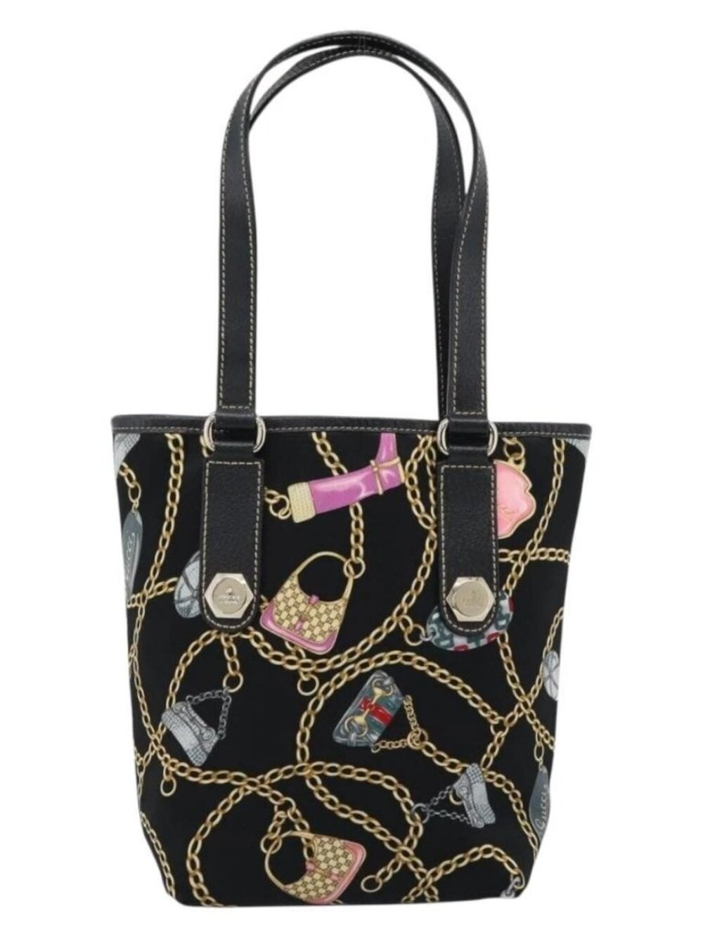 GUCCI Hand Bag Satin Black Gold 153361 Auth 188253A